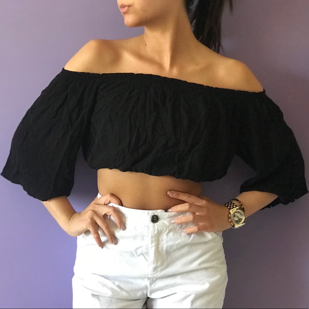 Black off shoulder crop top
